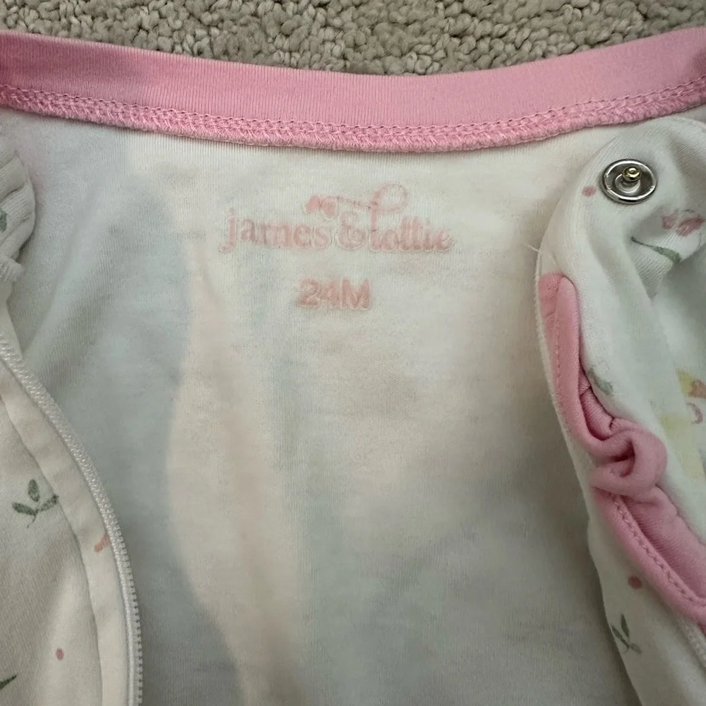 Kids Pink Trim White Floral Duck Print Pajamas